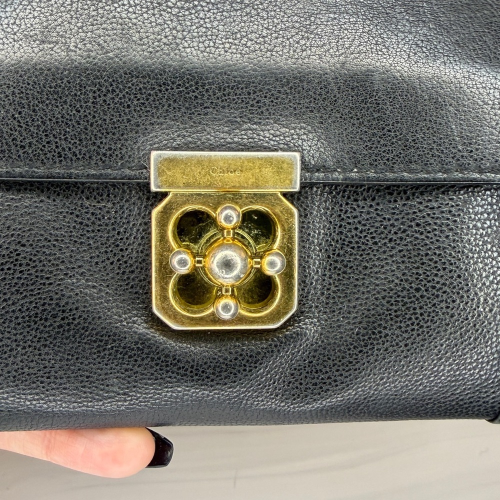 Chloé Elsie Black Leather Zip-Around Wallet Gold Twist Lock - Picture 8 of 13